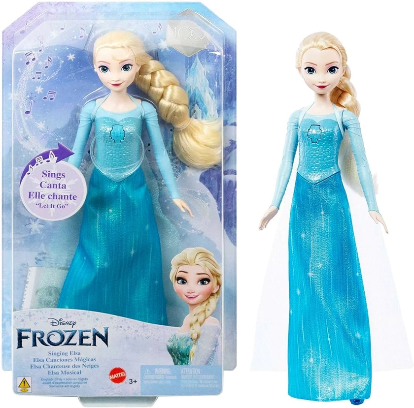 Mattel Disney La Reine des Neiges Poupée Elsa Chantante, Tenue Bleue du Film Inclue, Chante « Libérée, délivrée », Version Française, À Collectionner, Jouet pour Enfant de 3 Ans et Plus, HMG31