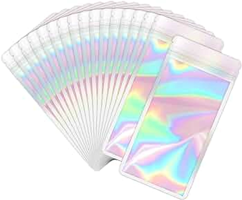 Amazon.com: EONJOE 100-pack mylar bags with clear window holographic resealable sealable packaging zip bag for small bussiness jewelry candy sample food packing supplies （Holographic,2.5×8) : Health & Household