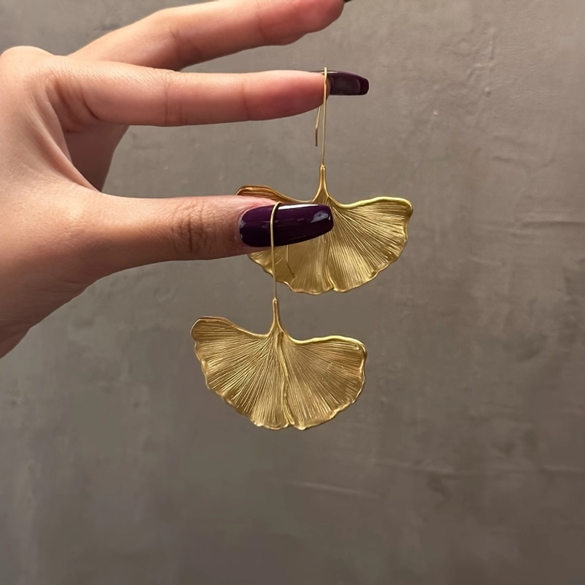 Exquisite Ginkgo Leaf Design Dangle Earrings Retro Bohemian Style 14K Plated Jewelry Holiday Earrings