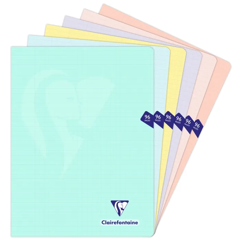 Clairefontaine Mimesys Pastel - Cahier polypro 24 x 32 cm - 96 pages - grands carreaux (Seyes) - disponible dans différentes couleurs