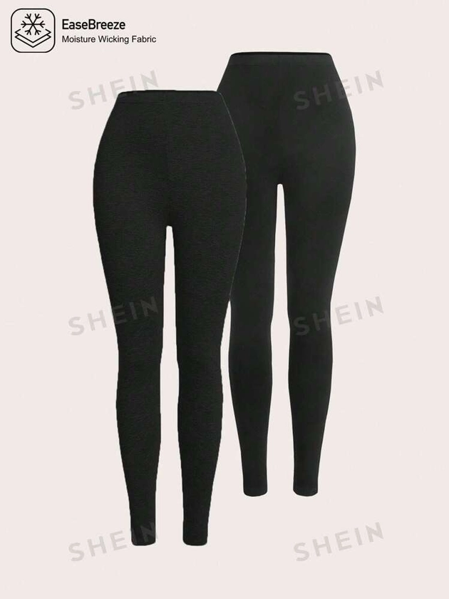 SHEIN EZwear Spring/Summer All-Match Moisture-Wicking Black Sports & Yoga Leggings, 2pcs/Pack | SHEIN USA