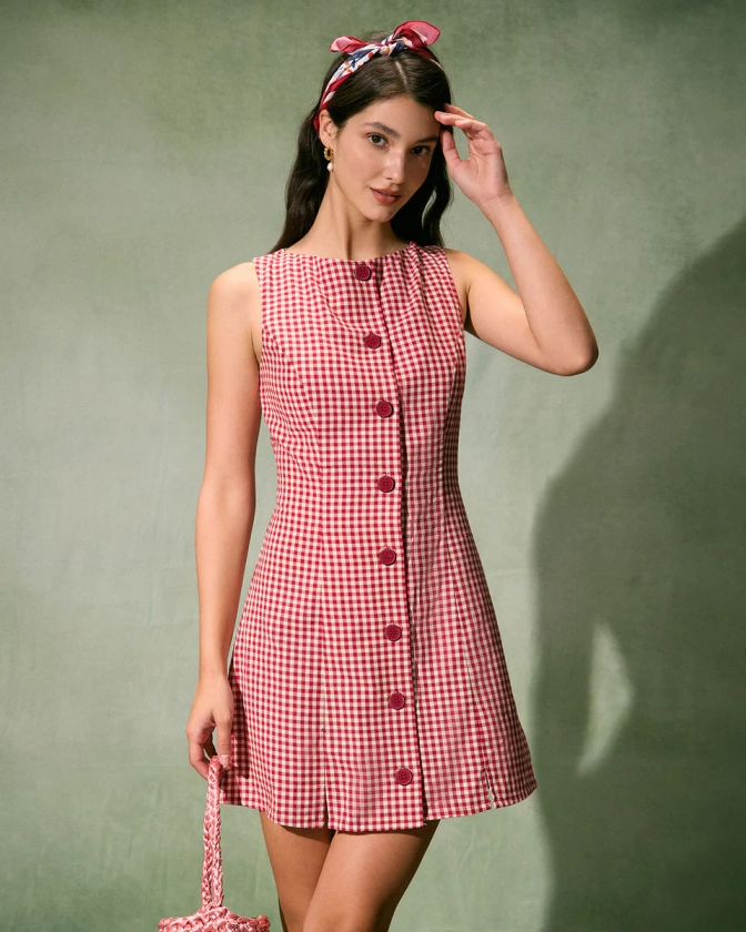 The Red Boat Neck Plaid Mini Dress & Reviews - Red - Dresses | RIHOAS