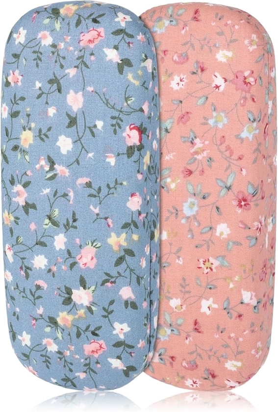 Xialvyu 2 Pack Glasses Case for Women, Flower Glasses Case Floral Portable Spectacle Cases Hard Shell Glasses Case for Women, Men