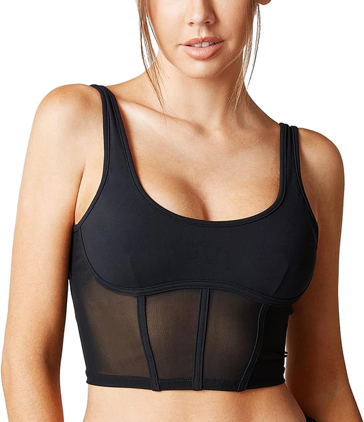 Open Back Padded Built-in Sports Bra Longline Sports Bras Low Back Yoga Fitness Workout Crop Top Tank Bra