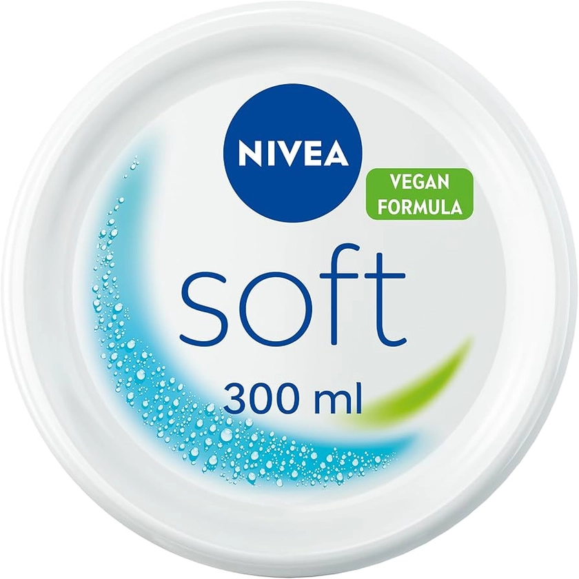 NIVEA Soft Moisturising Cream (300ml), 48H Moisturising Cream for Face, Body and Hands with Vitamin E and Jojoba Oil, Hand Cream Moisturises Deeply, Vegan Formula Day Cream