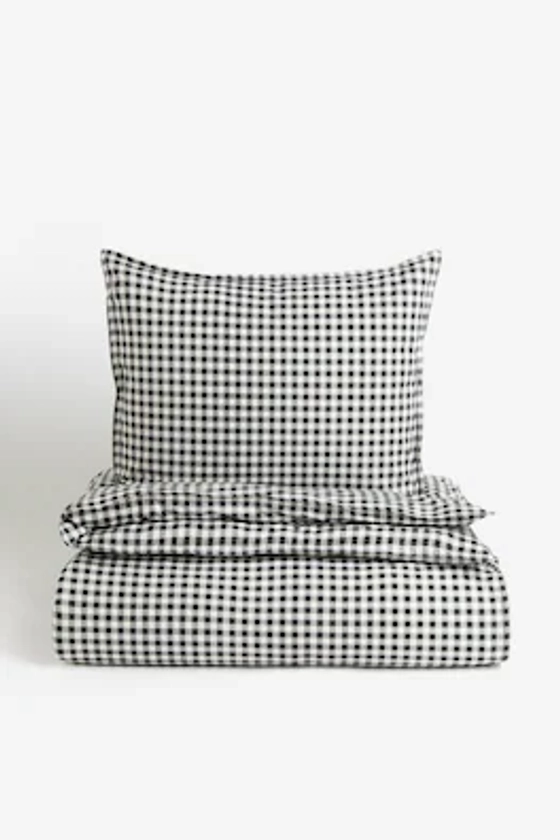 Patterned King/Queen Duvet Cover Set - Dark gray/gingham checked - Home All | H&M CA