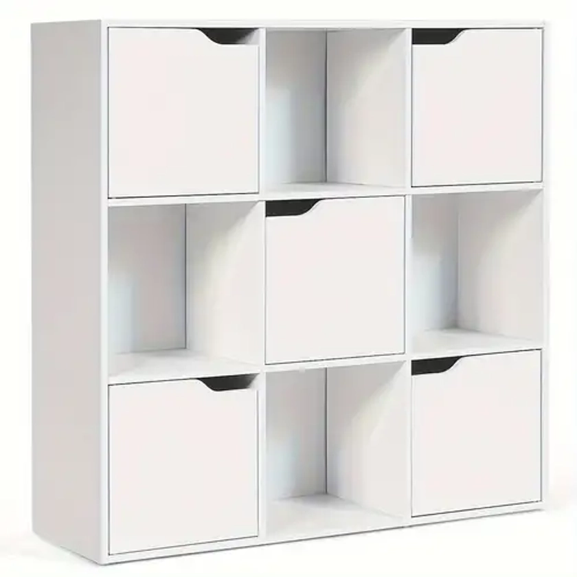 1pc Storage Cabinet, White Wooden 9-Cube Bookcase Cabinet, Modern Storage Shelves, Multipurpose Room Divider Organizer For Home & Office Decor