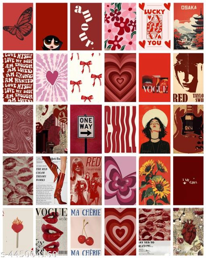 Aesthetic red colour poster card for wall decoration combo of 30 size A6