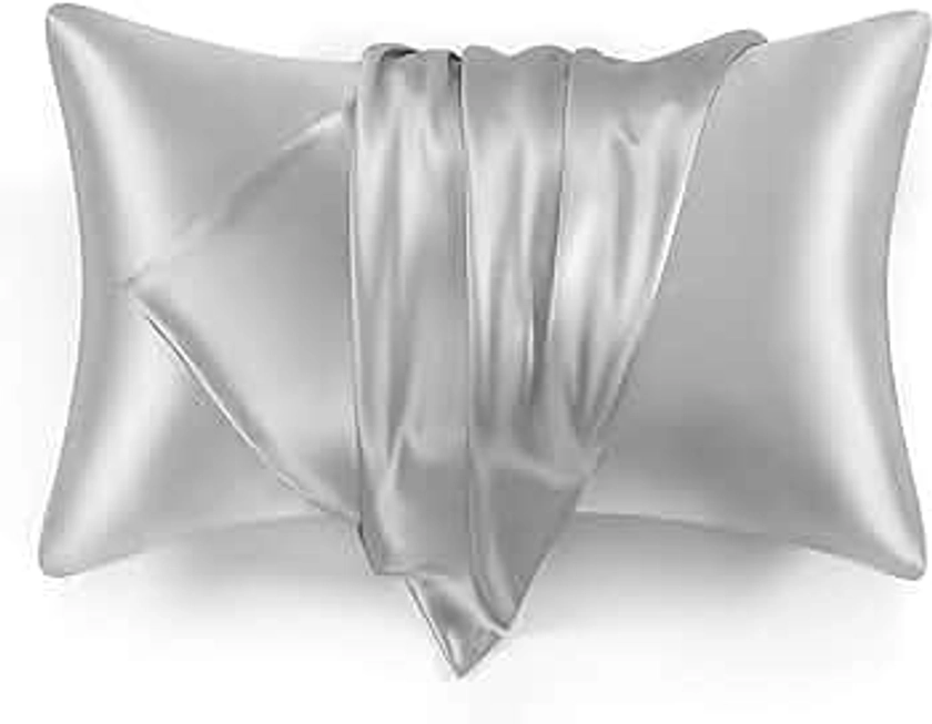 Love's cabin Silk Satin Pillowcase for Hair and Skin (Light Grey, 20x36 inches) Slip King Size Pillow Cases Set of 2 - Satin Cooling Pillow Covers with Envelope Closure