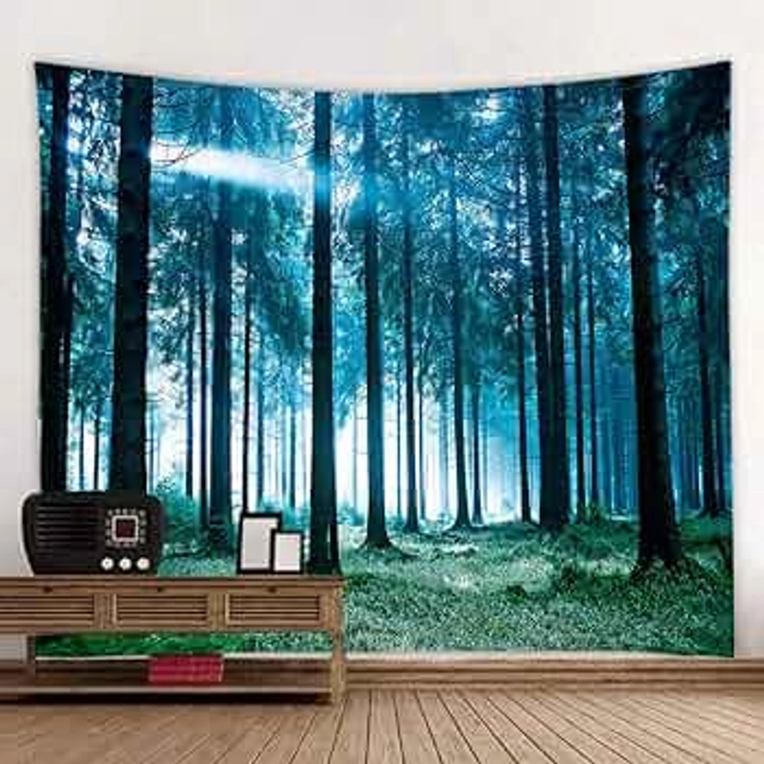 Forest Tapestry Home Decor Landscape Tapestry Living Room Bedroom Decoration Tapestry Magic Tapestry Curtain (Forest White Light, 90.5''L×70.8''W)