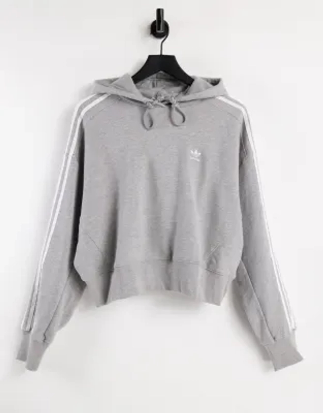 adidas Originals adicolor three stripe cropped hoodie in grey | ASOS