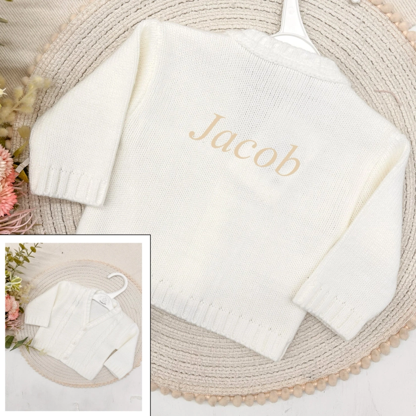 Embroidered Baby Knitted Cardigan White