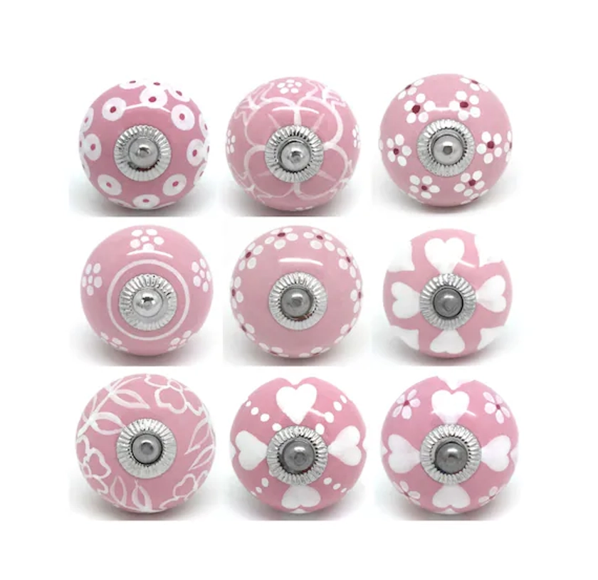 Pink Ceramic Cupboard Drawer Door Knobs Designed by and Exclusive to These Please