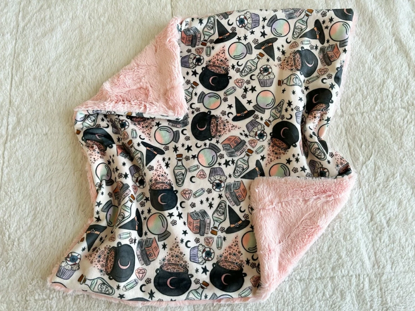 Baby Brewing Baby Blanket, Halloween Lovey, Girl Spooky Goth, Fall Baby Gift, Moon Stars Crib Bedding, Crib Sheet, Witch Throw, Swaddle