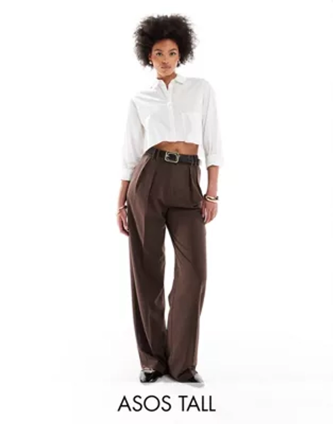 ASOS DESIGN Tall - Pantalon large - Marron | ASOS