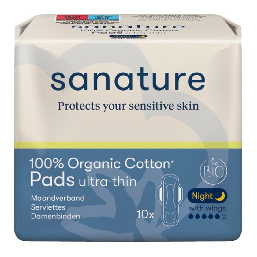 Sanature Bio 100% Katoenen Ultra Thin Night Maandverband