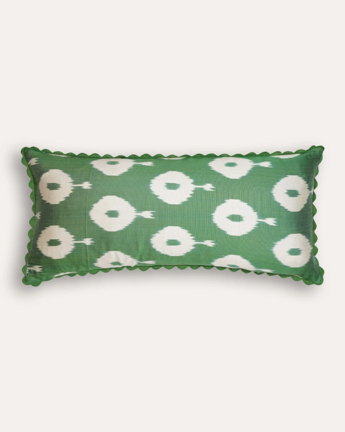 Silk Ikat Patterned Cushion - Green