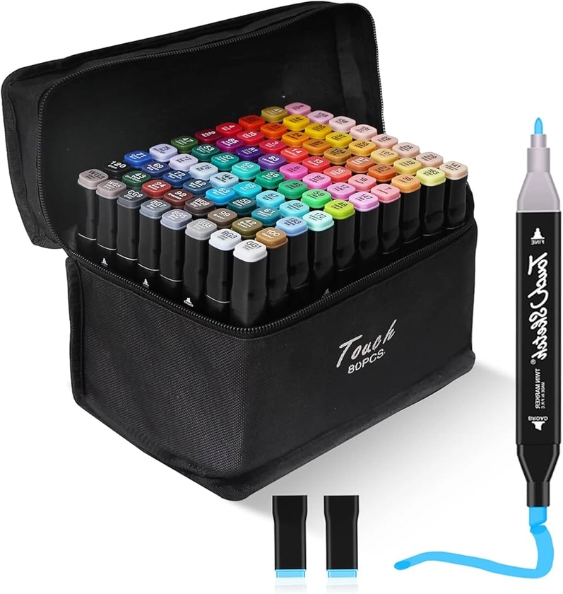 Tensine 80 Colors Alcohol Double Tip Art Marker Set for Artist（Broad Chisel and Fine Tip）, Perfect for Kids Adult Coloring Books Sketching and Card Making.