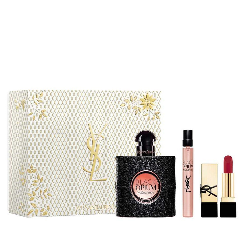 COFFRET CADEAU BLACK OPIUM EAU DE PARFUM 50 ML + 10 ML + MINI ROUGE PUR COUTURE ROUGE MUSE