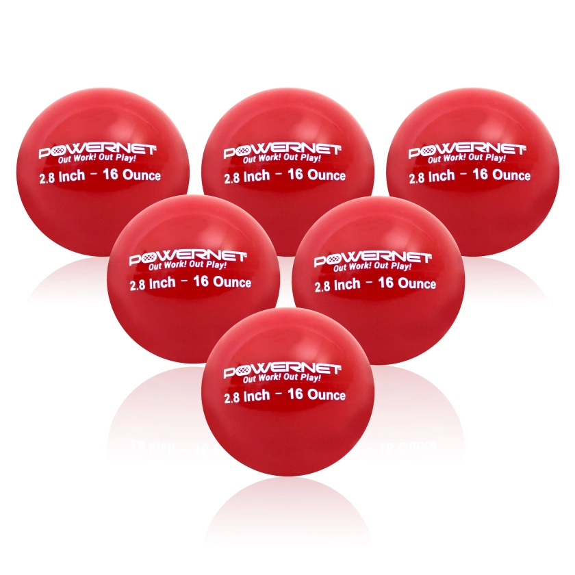 PowerNet 2.8" Weighted Hitting and Batting Training Ball (6 pack) 16 Oz - Red