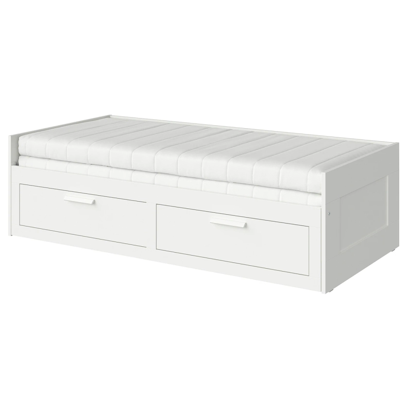 BRIMNES Day-bed w 2 drawers/2 mattresses - white/Åfjäll firm 80x200 cm