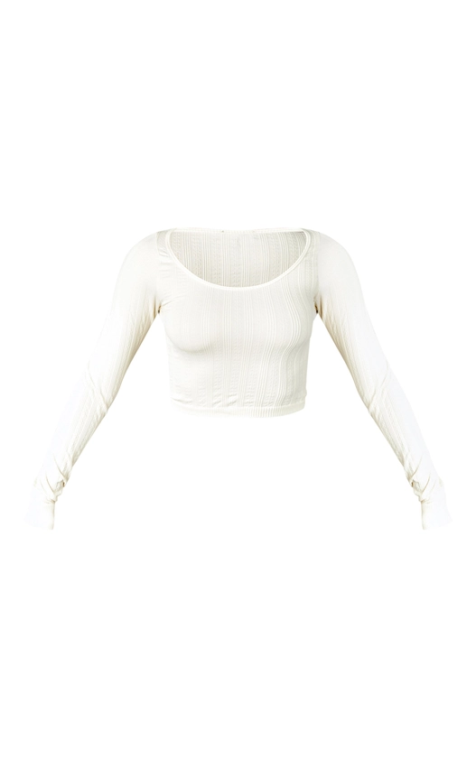 Petite Cream Pointelle Contour Long Sleeve Top