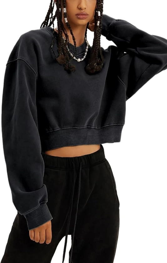 Womens Cropped Sweatshirt Athletic Cropped Essentials Hoodie Sweatshirts For Women Long Sleeves