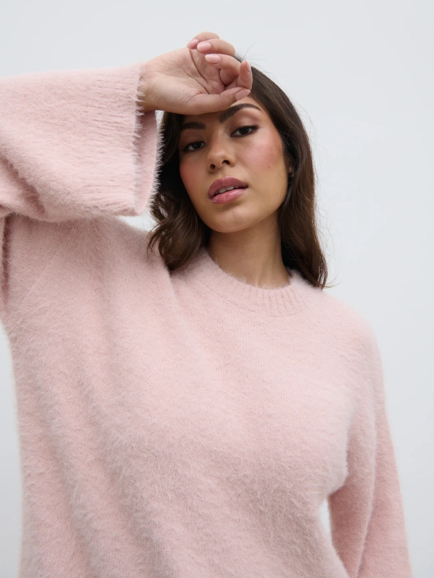 Lula Fluffy Knit Jumper - Pale Pink