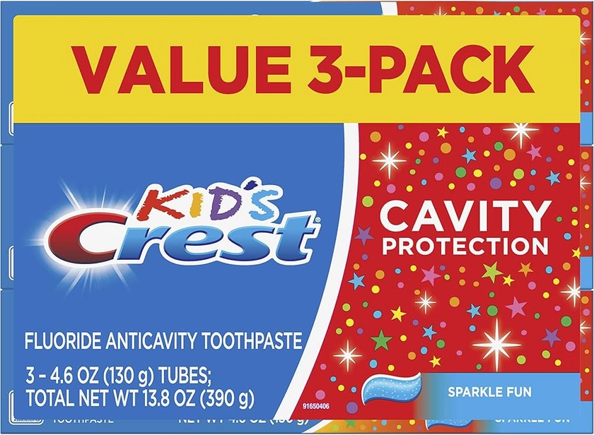 Crest Kid's Cavity Protection Toothpaste (children and toddlers 2+), Sparkle Fun, 4.6 Oz (Pack of 3)