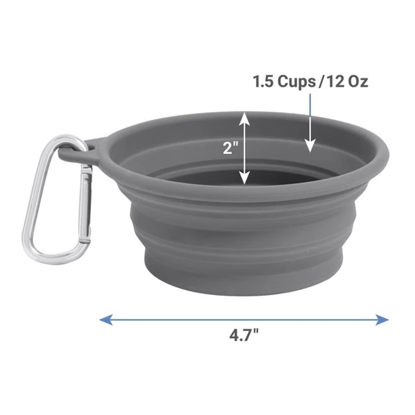 FRISCO Silicone Collapsible Travel Bowl with Carabiner, Gray, Small: 1.5 cup - Chewy.com