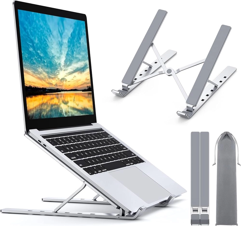 Babacom Support Ordinateur Portable, Support PC Portable à 5 Niveaux Réglables, Refroidisseur en Aluminium Ventilé Compatible avec MacBook, Dell, Lenovo, HP, Autres Laptops Tablettes 10” - 15.6”