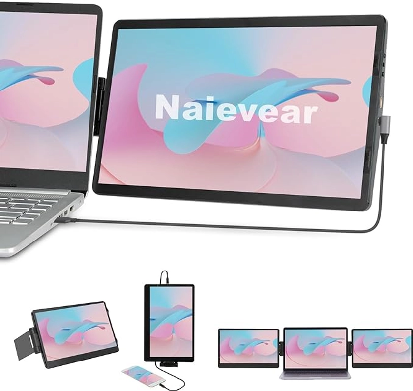 Naievear Portable Monitor,11.6" 1920×1080P FHD IPS Laptop Screen Monitor With HDMI/Type-C/USB-C, External Second Screen For Laptop/Pc/Mac/PS3/4/5/Xbox/Phone