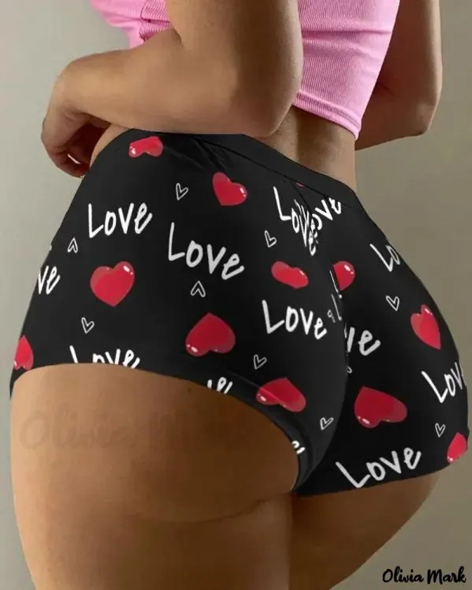 Olivia Mark - Valentine's Day Letter Heart Print Panties