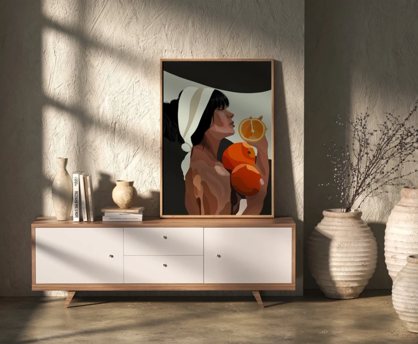 Art mural - Illustration à imprimer - Portrait vintage - Oranges - Art mural moderne - Affiche à imprimer