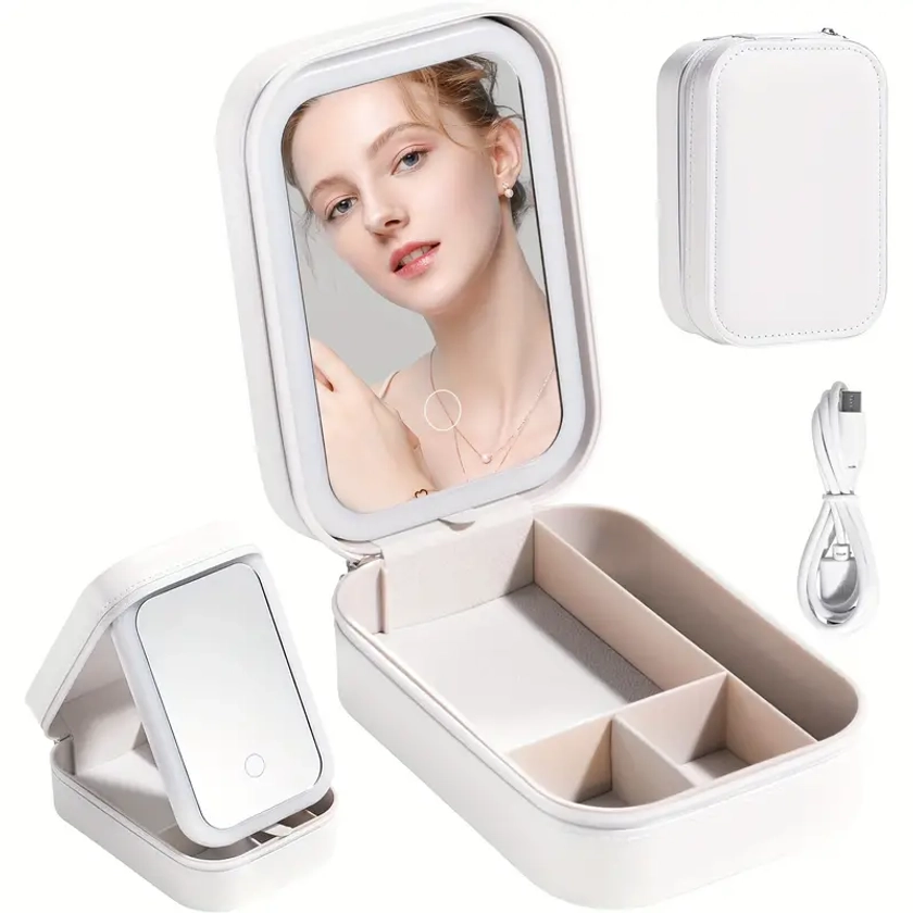 Rechargeable Lighted Makeup Mirror Case Makeup Mirror Travel - Temu