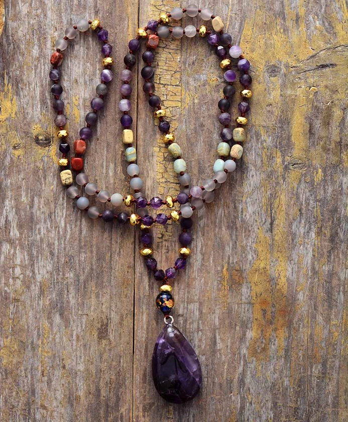 Viola Amethyst Pendant Beaded Necklace | Treasure Jewelry