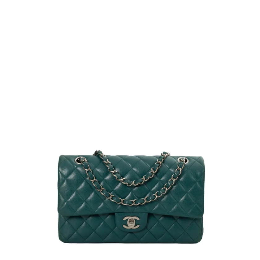 Sac Timeless / Classique Medium en cuir grainé vert