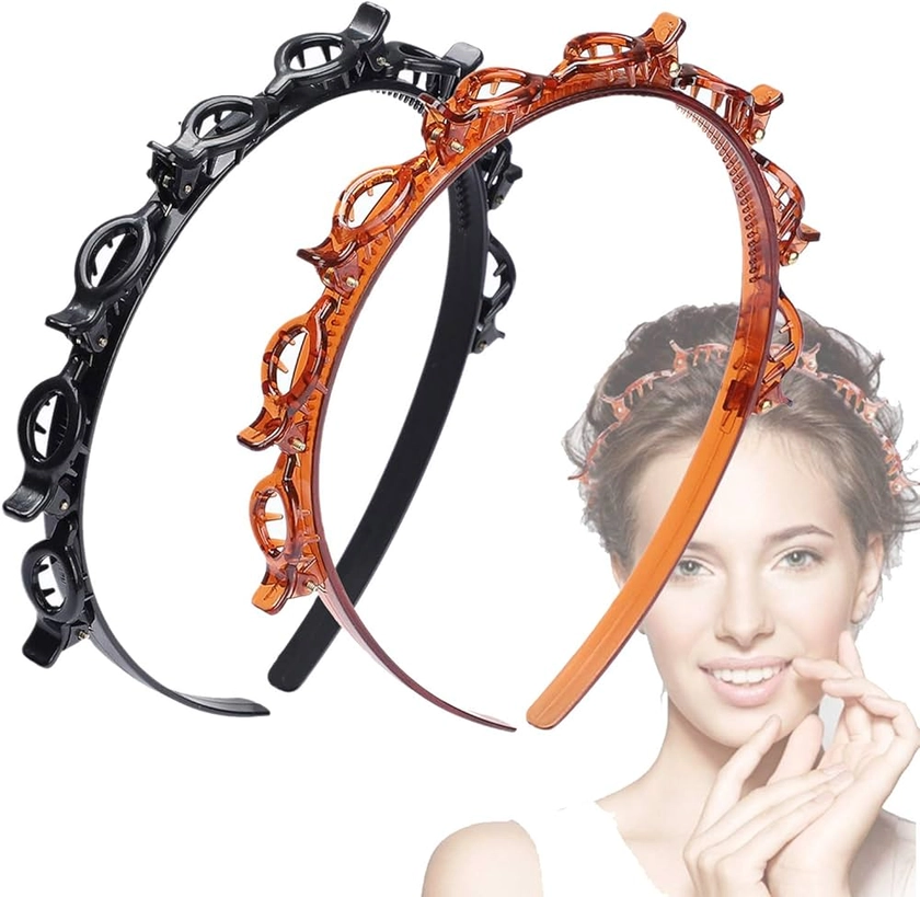 Amazon.com : JASSINS 2 Pcs Bangs Hairstyle Hairpin Headband, Professional Weave Bangs Clip, Toothed Headband Braid Tool, Women Girls Fashion Hair Accessories (Black and Brown) : Beauty & Personal Care