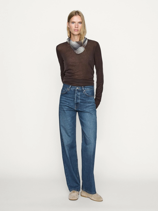 Jeans cintura subida calças direitas lavado · Azul Médio, Azul-claro, Preto, Azul · Elegante | Massimo Dutti