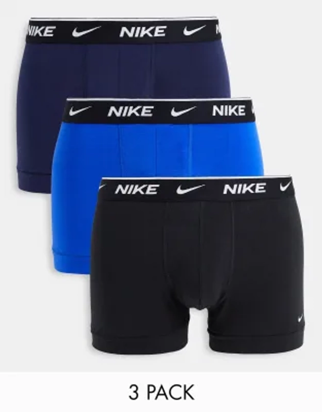 Nike 3 pack cotton stretch trunks in black/navy/blue