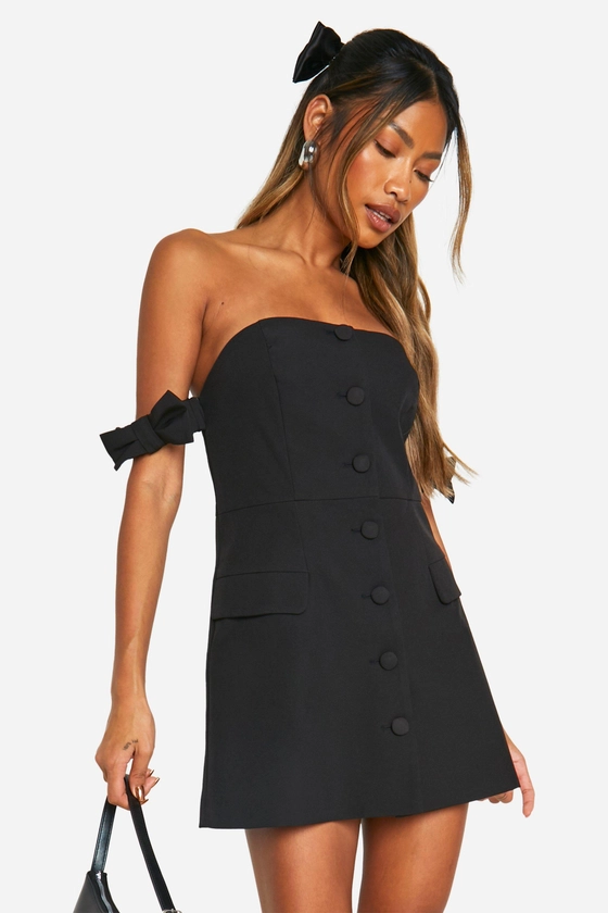 Bow Bardot Tailored Mini Dress