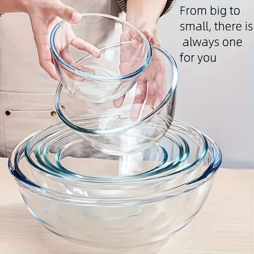 3pcs Set Thickened High Borosilicate Glass * - Microwave Safe, *, Transparent Mixing Bowls for Kitchen Prep, Serving & Baking - Sta