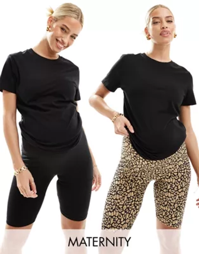 Mamalicious - Lot de 2 shorts leggings avec ceinture recouvrant le ventre - Noir et léopard | ASOS
