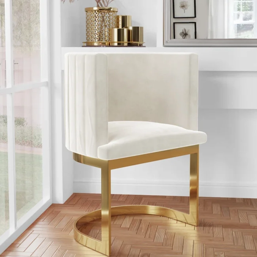 Off White Velvet Cantilever Dressing Table Chair with Gold Legs - Zelena - Furniture123