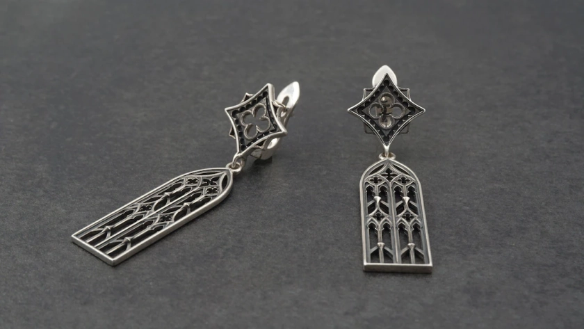 Sterling Silver Gothic Earrings, Medieval Jewelry, Witchy Earrings, Gothic Gift for Goth Girl, Handmade Vintage Earrings, Womens Gift