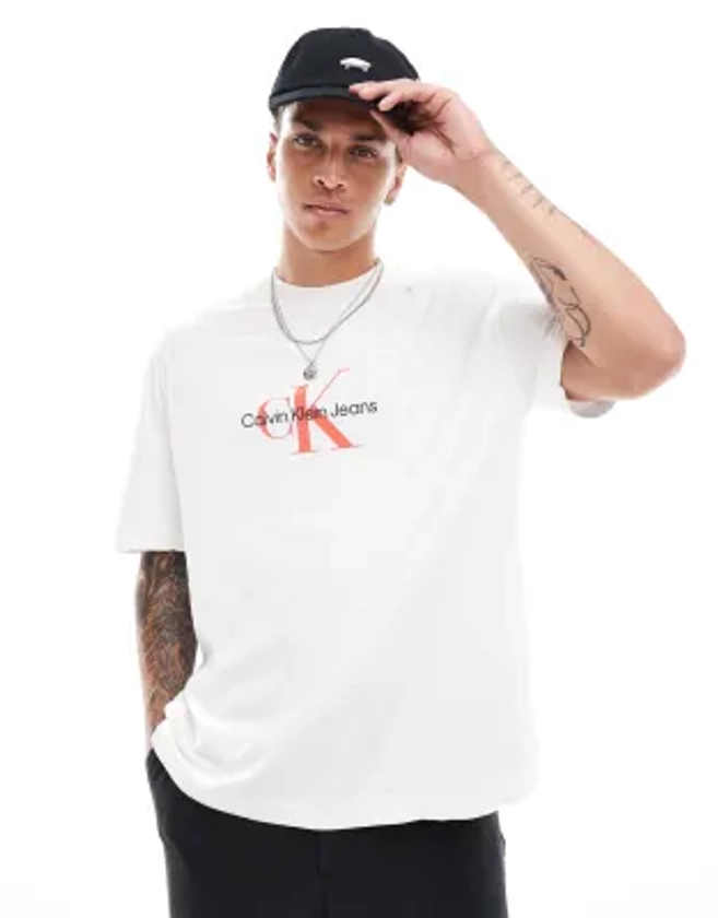 Calvin Klein Jeans archival monologo t-shirt in white | ASOS