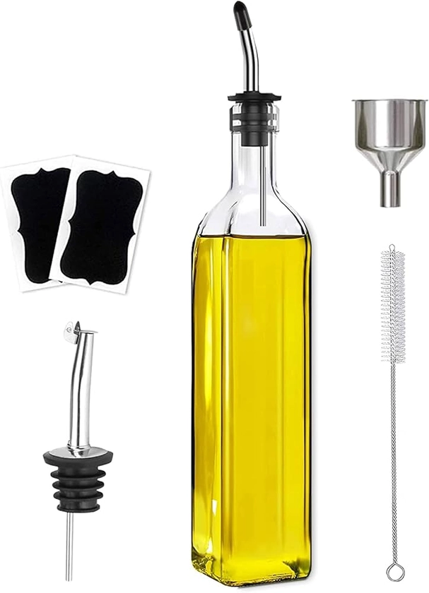 Amazon.com: Leaflai Olive Oil Dispenser Bottle, 1 Pcs Glass Olive Oil Dispenser and Vinegar Dispenser Set with 2 Stainless Steel Pourers, 2 Labels,1 Brush and 1 Funnel Oil Bottles for Kitchen (500ml) : Everything Else