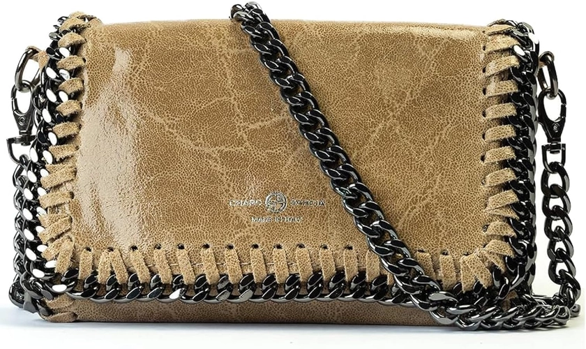 CHARO GARCIA. Premium Italian Leather Crossbody Bag with Removable Curb Chain. Handbag Clutch Purse for Women.