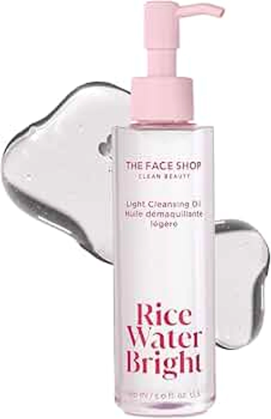 The Face Shop Rice Water Bright Light Facial Cleansing Oil, Daily Makeup Remover, Oil Cleanser, Vegan, Korean Skin Care with Jojoba Oil, Face Wash for Sensitive, Normal & Oily Skin, Face Pore Cleanser