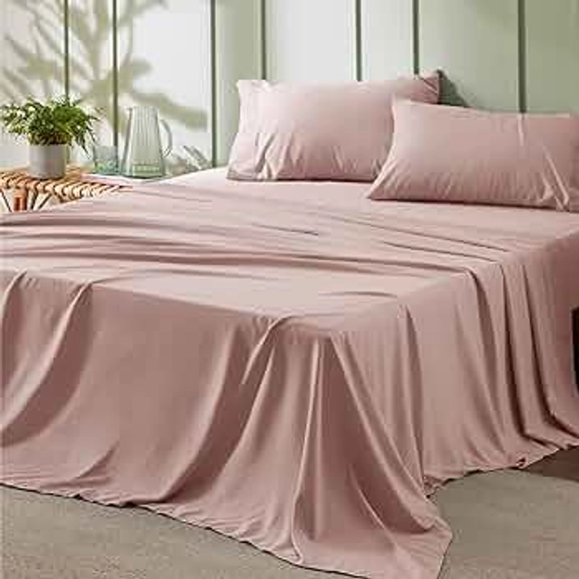 Bedsure Full Size Sheet Sets - Soft Sheets for Full Size Bed, 4 Pieces Hotel Luxury Dusty Pink Sheets Full, Easy Care Polyester Microfiber Cooling Bed Sheet Set